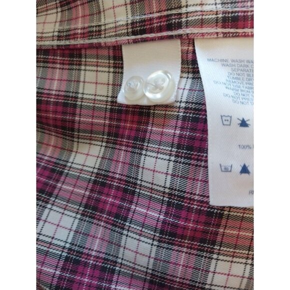 Lands End Womens Pink Plaid Long Sleeve Button-Up Shirt Size 16 Cotton No Iron - Picture 6 of 7